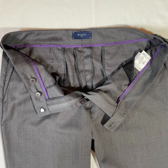 Incotex Wool Pants Gray Straight Leg Cuffs Military Inspired Size 12 - Picture 13 of 16